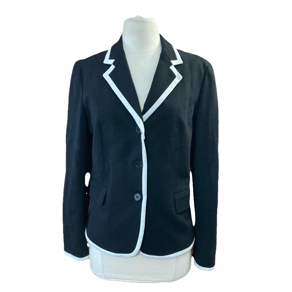 Talbot KNIT Piped BLAZER Women's Sz 8 Black White Career Business Old Money